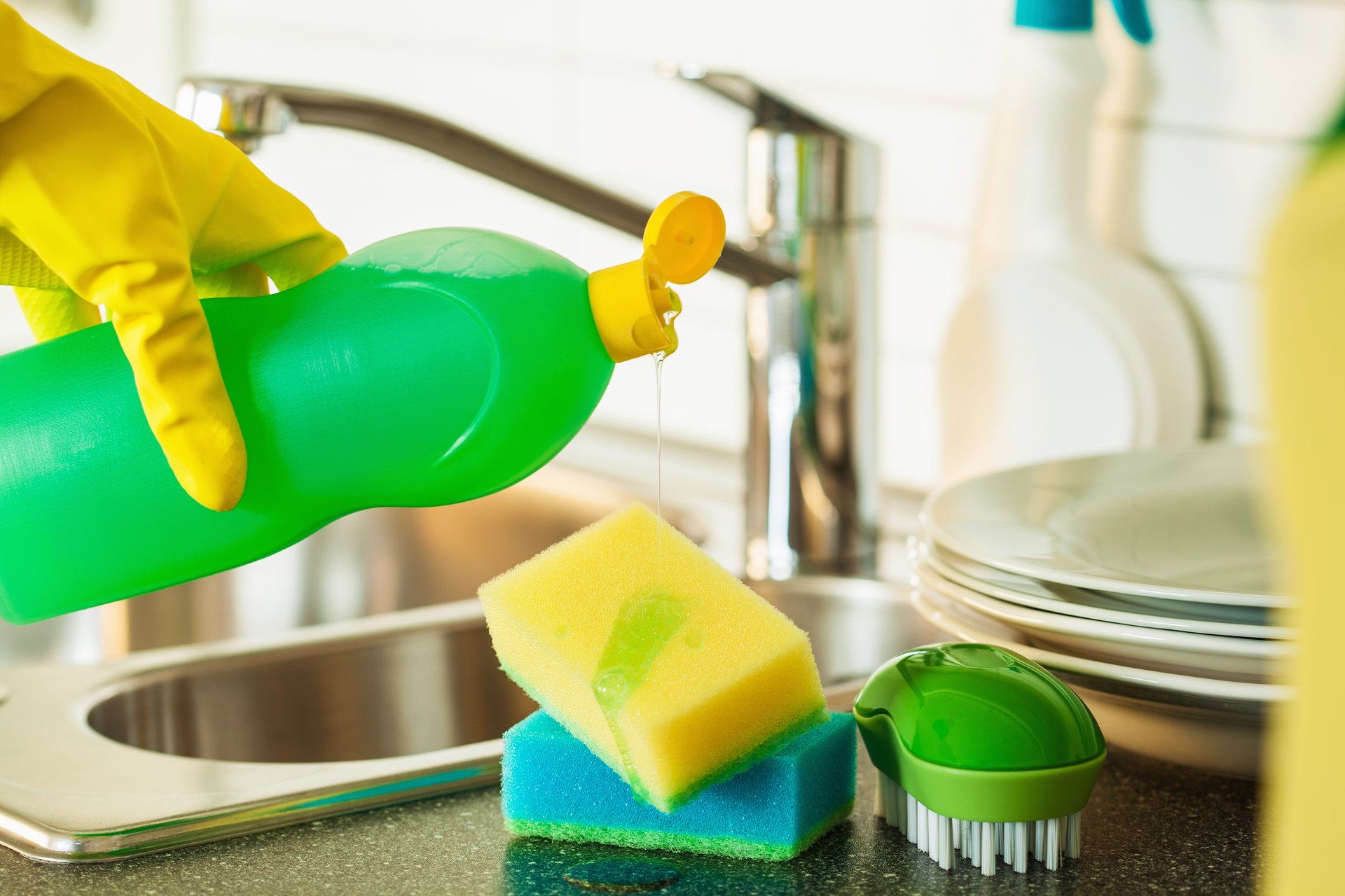 dishwashing liquid and hot water for kitchen sink