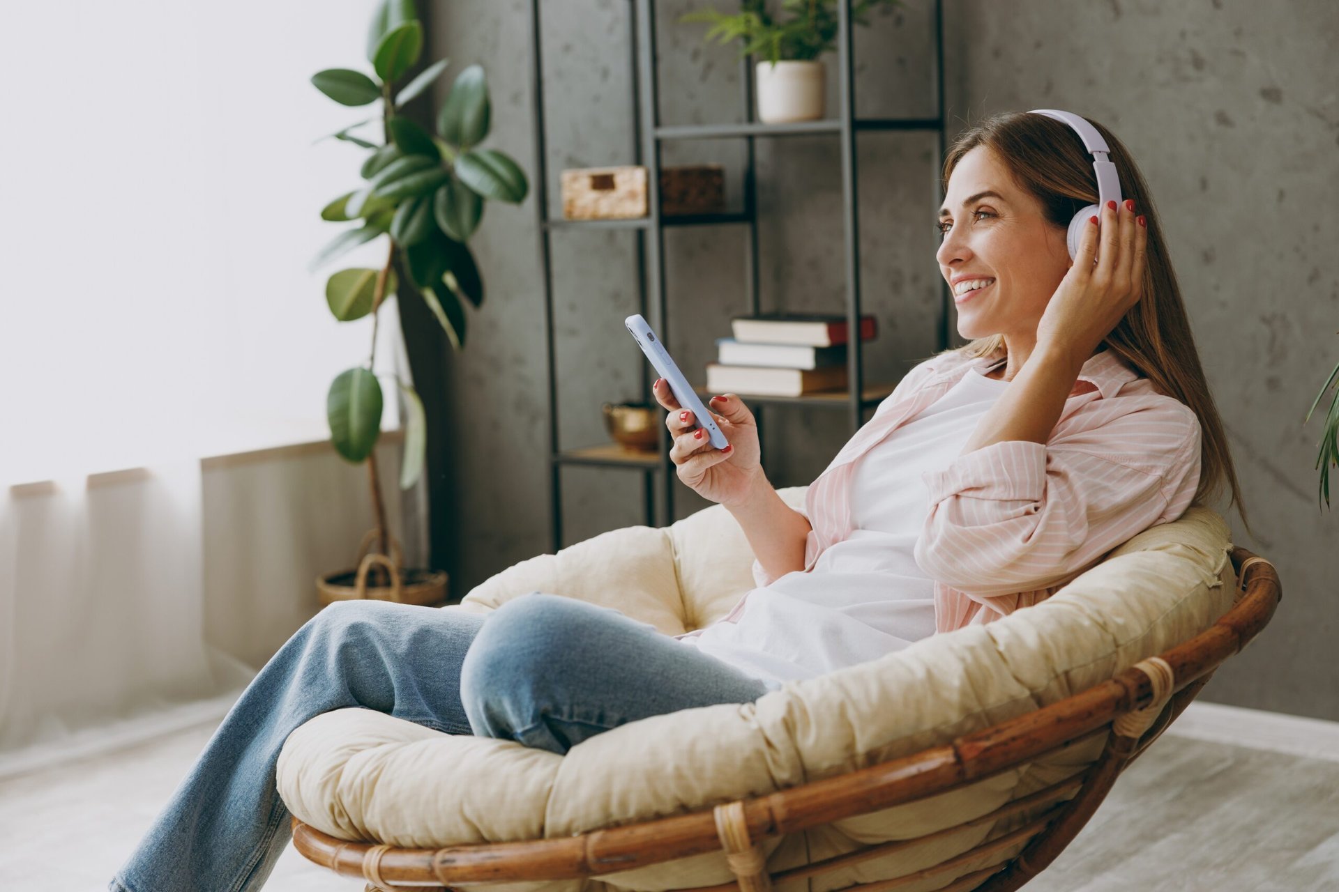 Woman listening to audiobook music