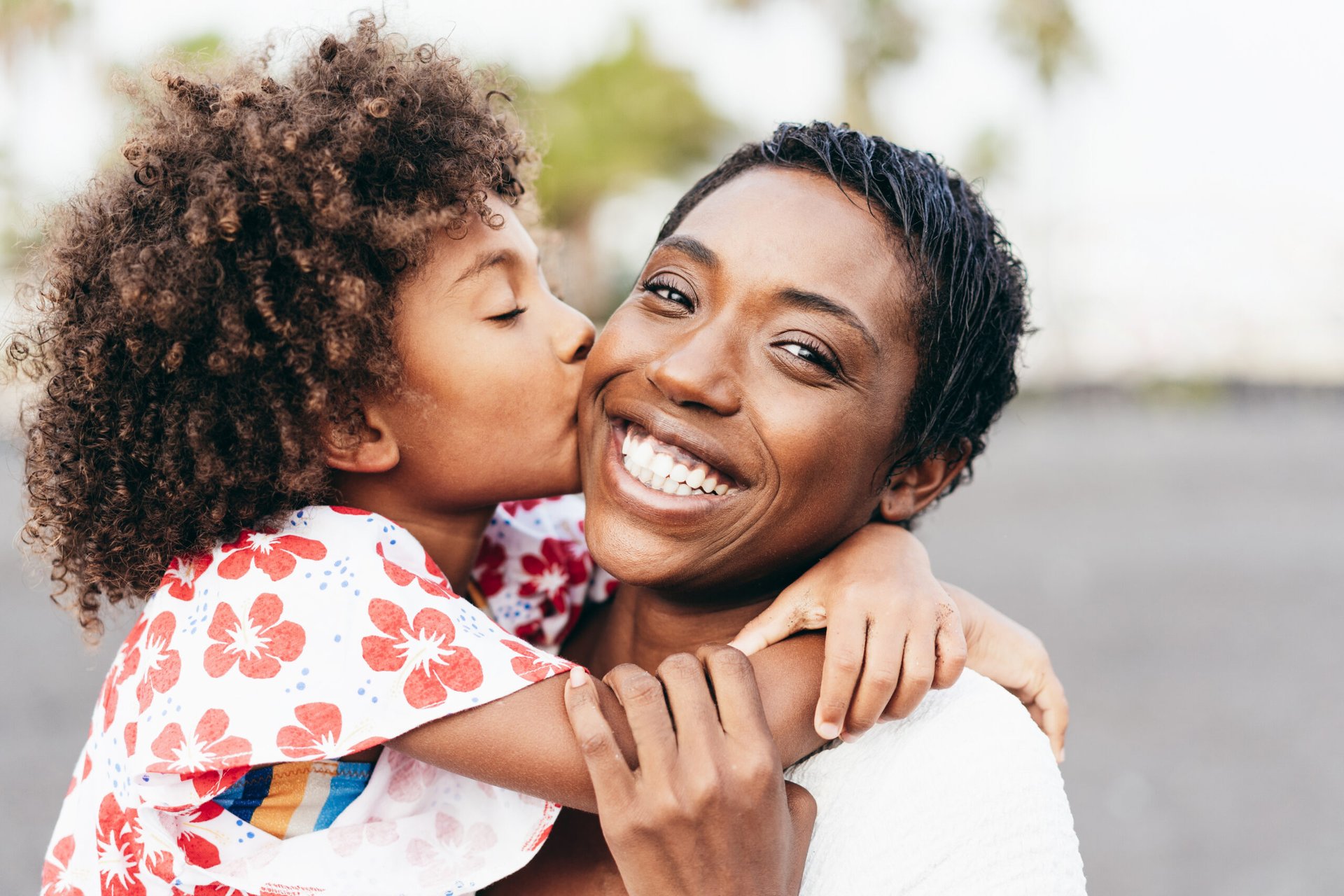 Happy mom and daughter