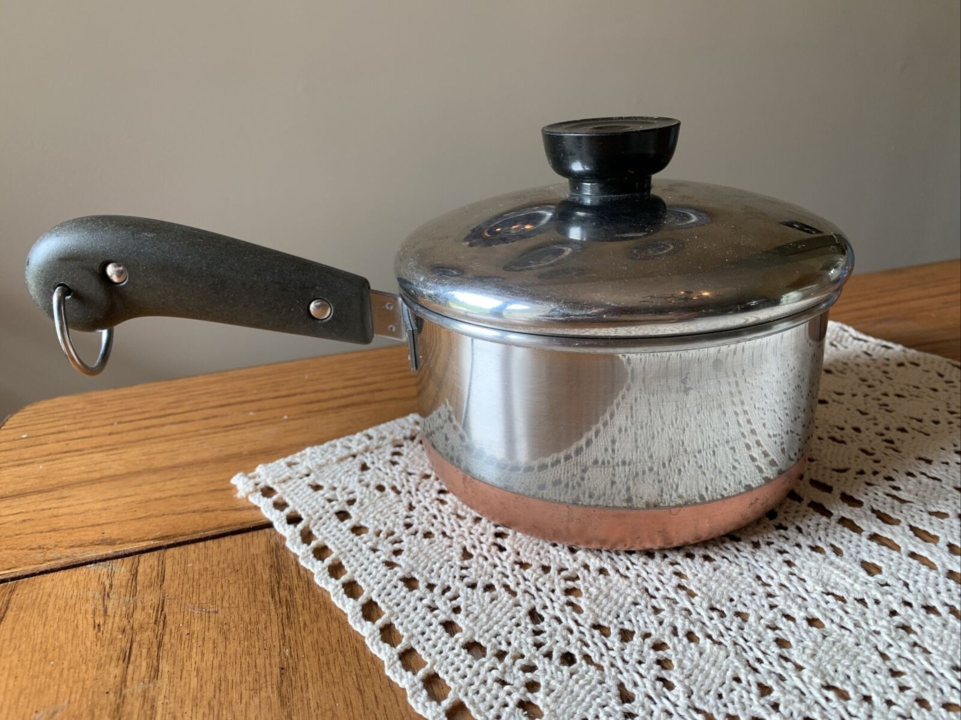 Yesterday I found two copper bottom pans with lids by Revere Ware