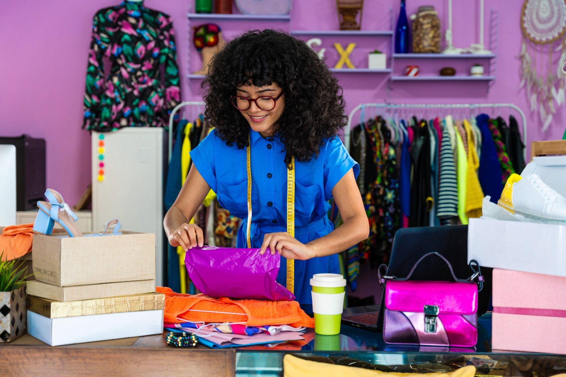 Woman packing items for sale